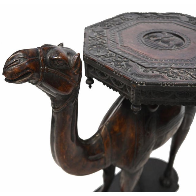 Anglo Indian Carved Camel Side Table in Hardwood, 1920 For Sale - Image 3 of 12