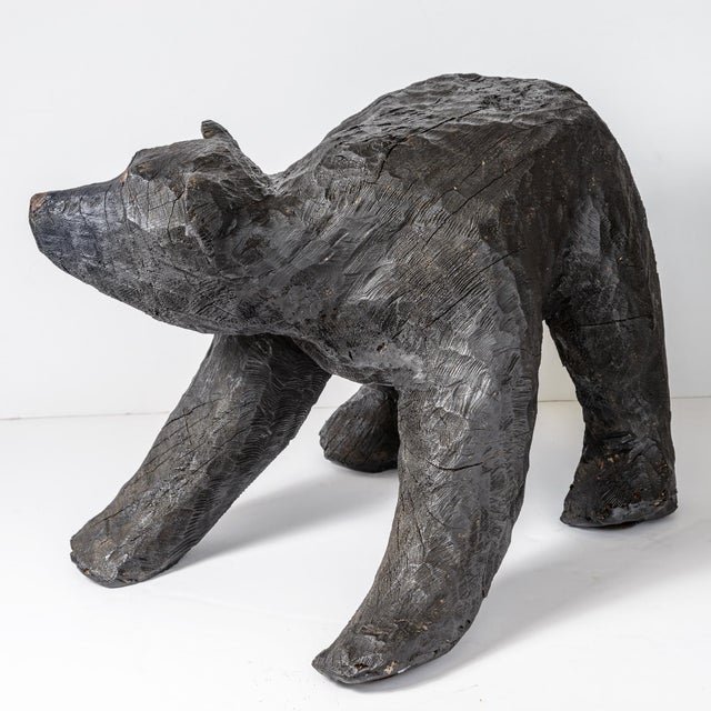 1950s Monumental Hand Carved Wood Rustic Folk Art Prowling Black Bear For Sale - Image 5 of 9