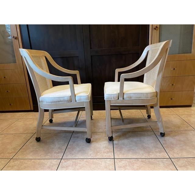 Traditional Late 20th Century Rolling Club Chairs With Cane Back, Vintage Set For Sale - Image 3 of 13