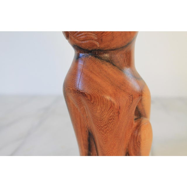 Brown Mid-Century Hand-Carved Solid Wood Vintage Cat Sculpture For Sale - Image 8 of 10