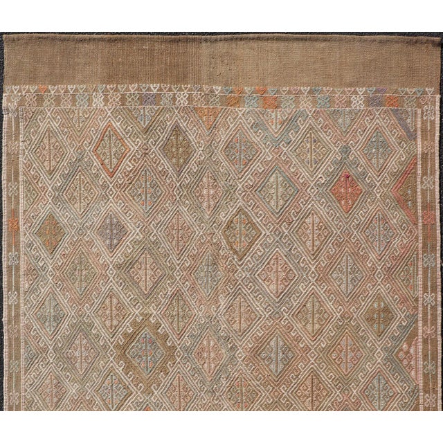 Tribal Geometric Diamond Stripe Turkish Vintage Kilim Rug in Warm Earth Tones For Sale - Image 3 of 10