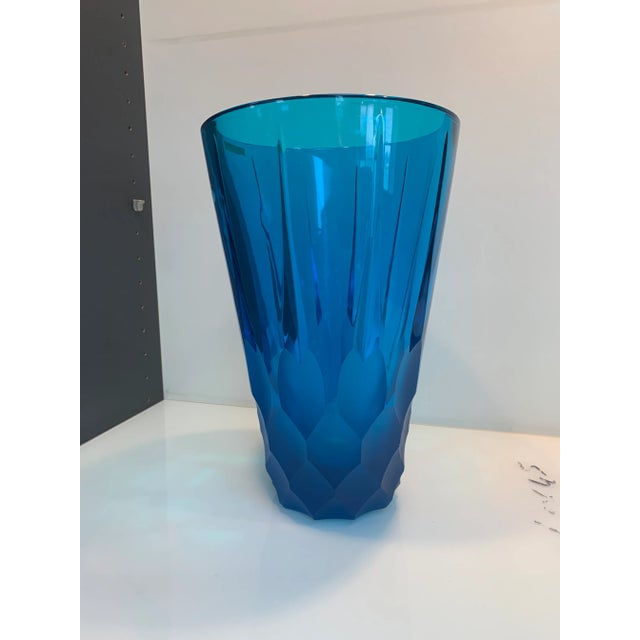 Blue 2020s Italian Blue Crystal Handmade Cut Vase For Sale - Image 8 of 12