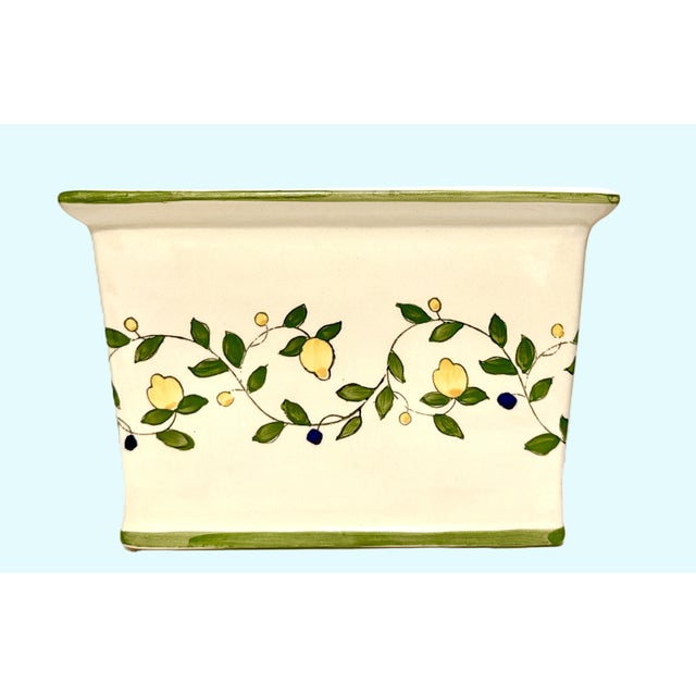 Gorgeous, hand-painted ceramic planter or jardiniere, crafted in the traditional style of Caltagirone, Sicily, featuring a...