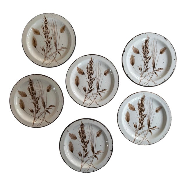 1980s Midwinter Stonehenge Wild Oats 7 Inch Salad Plates England - Set of Six (6) For Sale