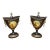 Pair English Style Tole Painted Metal Small Brass Mounted Urns For Sale