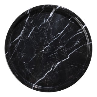 Black Marquina Marble Round Tray by Royal Bee Design For Sale