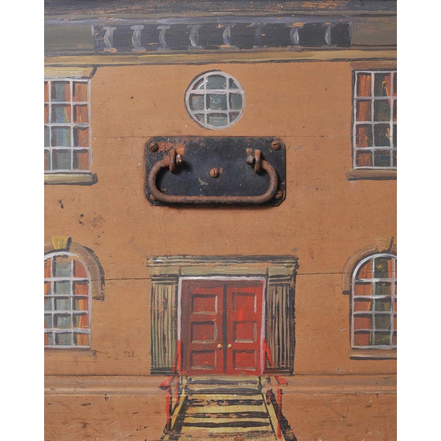19th C. Country English Georgian House Facade Painted Trunk For Sale - Image 14 of 18