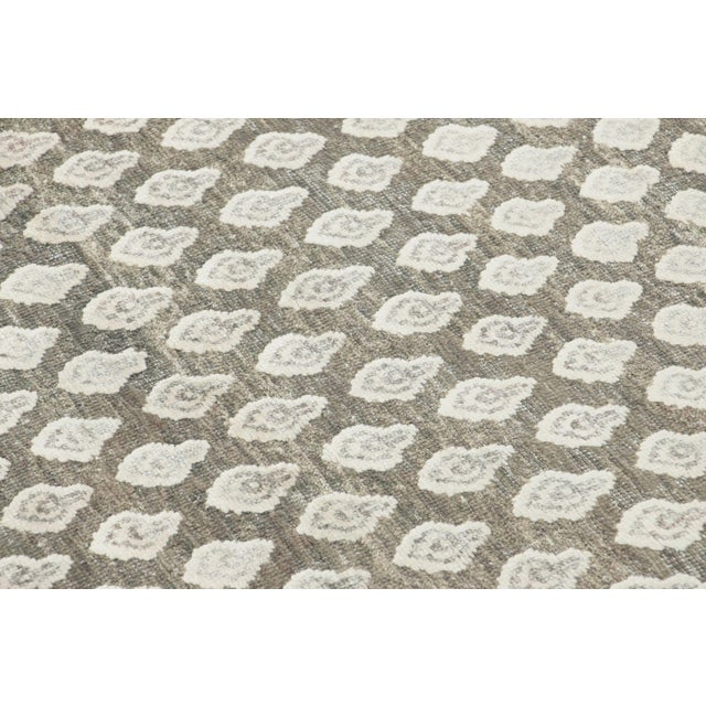 Contemporary Rug & Kilim’s Block Print Runner Rug, Brown With Cream Floral Motifs For Sale - Image 3 of 7