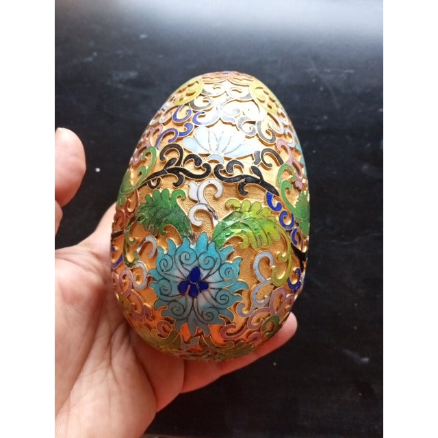 1970s Brass Enamel Cloisonne Egg Figurine For Sale - Image 4 of 6