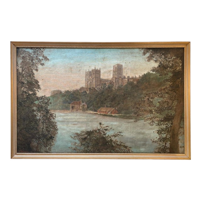 Monumental Durham Cathedral, England Oil Painting, 1914 For Sale