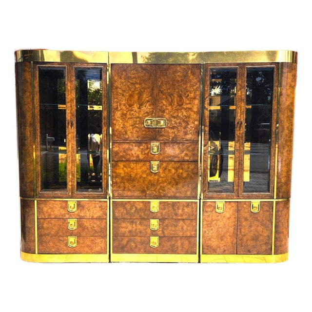 1970s Mastercraft Display Cabinets Burl & Brass For Sale