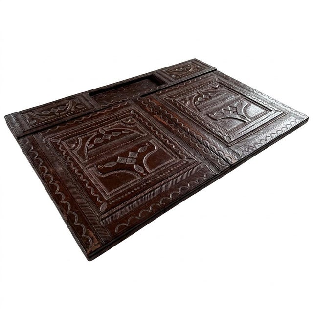 Large 20th Century North African Hand-Tooled Foldable Leather Writing Desk Pad Blotter, 1950s For Sale - Image 14 of 14