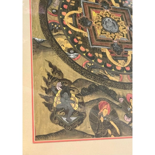 Early 20th Century Hand-Painted Antique Tibetan Thangka, Framed For Sale - Image 9 of 10