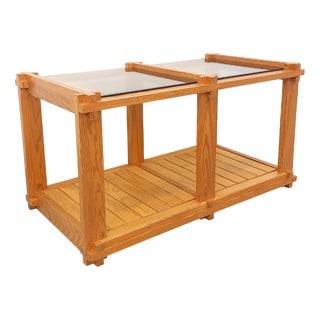 Vintage Rectangular Coffee Table in Pine and Smoked Glass, 1970s For Sale