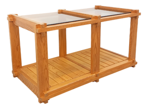 Vintage Rectangular Coffee Table in Pine and Smoked Glass, 1970s