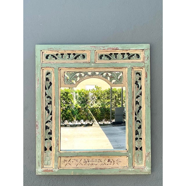 Vintage Distressed Carved Wood Mirror For Sale - Image 10 of 12
