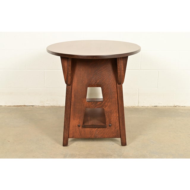 Limbert Antique Mission Oak Arts & Crafts Oval Cutout Center Table or Library Table, Newly Refinished For Sale - Image 9 of 11