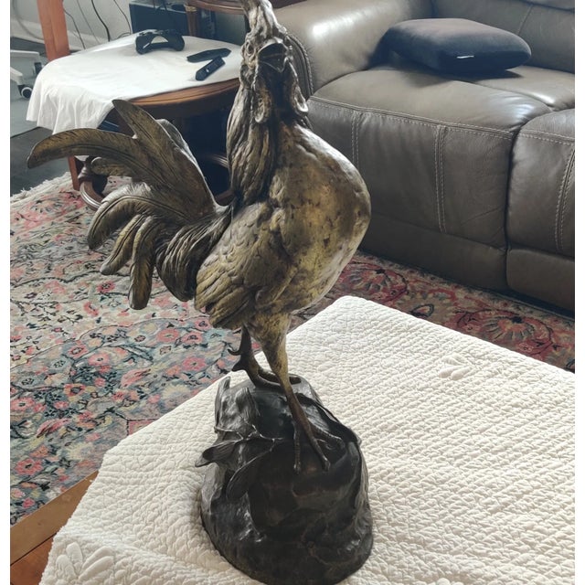 Antique French Bronze Rooster Signed For Sale - Image 4 of 12