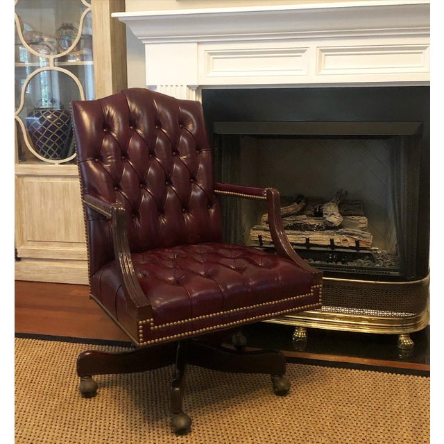 Vintage Hancock and Moore Swivel Tufted Leather Executive Chair Chairish