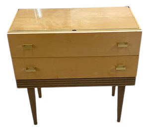 Mid-Century Bedside Table with Drawers in Maple Veneer with Brass Handles and Glass Top, Germany, 1950s-1960s
