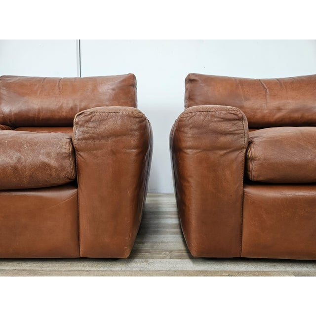 Tan Osaka Brown Leather Armchairs by Moroso, 1980, Set of 2 For Sale - Image 8 of 18