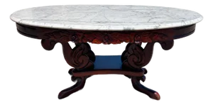 Vintage Victorian Revival Oval Marble Top Center Table With Hand-Carved Mahogany Base