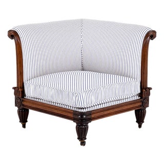Antique Corner Lounge Chair in Princeton Ticking, 1800s For Sale