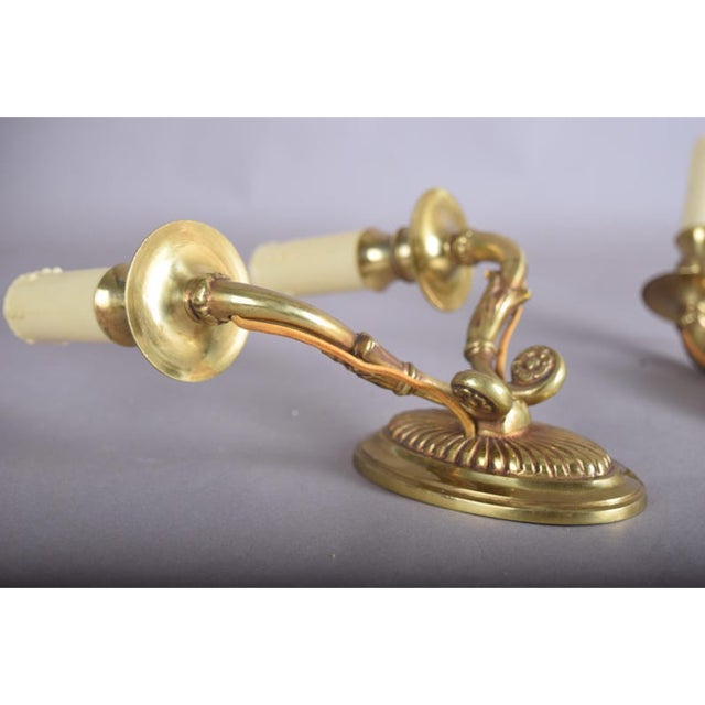 Metal Vintage French Empire Hollywood Regency Style Brass Double Arm Wall Sconces, 1940s, Set of 2 For Sale - Image 7 of 16