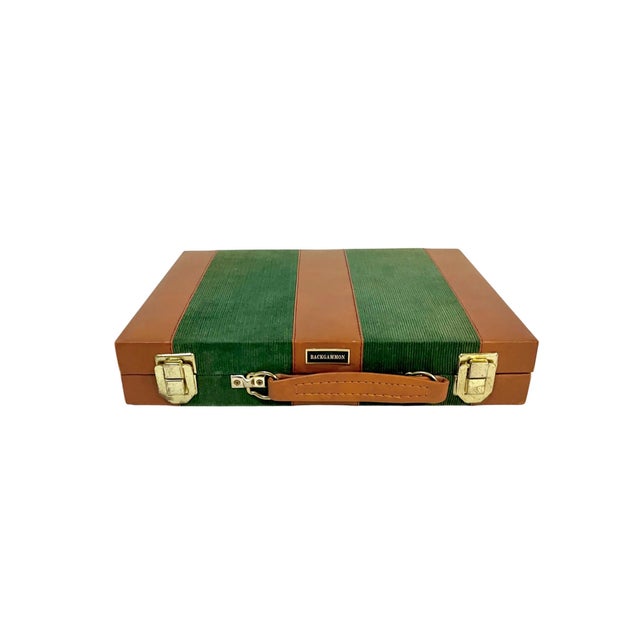 Mid-Century Modern Vintage Mid-Century Green and Brown Striped Backgammon Game Set in Travel Case For Sale - Image 3 of 17