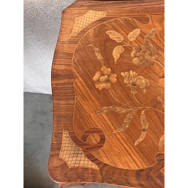 19th Century Style French Louis XV Marquetry Side Table or Nightstands, a Pair For Sale - Image 6 of 10