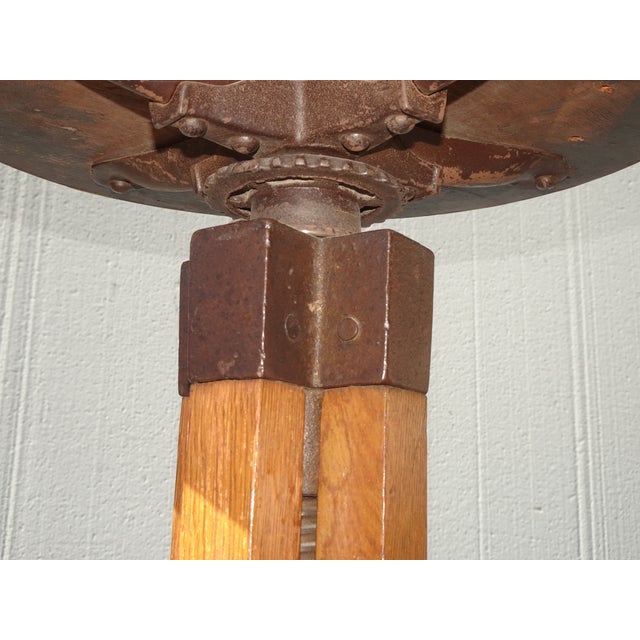 Antique Industrial Adjustable Swivel Oak Drafting Stool Barstool 1of3 ~ # 1 For Sale In Los Angeles - Image 6 of 16