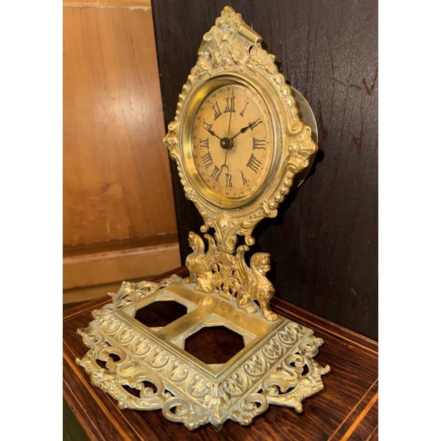 Metal Antique Ansonia “Parlor Ink No. 3” Calendar Desk Clock For Sale - Image 7 of 10