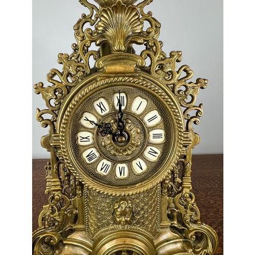 Black Vintage French Style Decorative Ornate Table Mantel Clock For Sale - Image 8 of 14