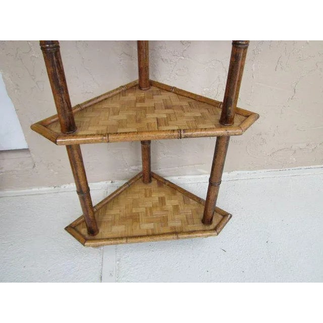 Brown 1970s Hollywood Regency Faux Bamboo Corner 4 Tier Bookshelf For Sale - Image 8 of 13