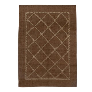 Modern Moroccan Style Brown Geometric Handmade Wool Rug For Sale