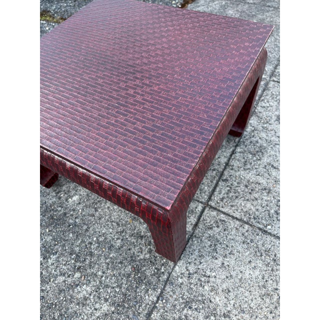 Maroon 1970s Grasscloth Side Tables by Baker, a Pair For Sale - Image 8 of 8