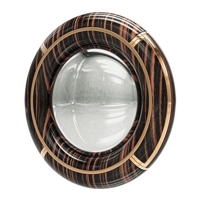 "Sparrow" Convex Wall Mirror With Bronze Details, Handcrafted For Sale - Image 4 of 9