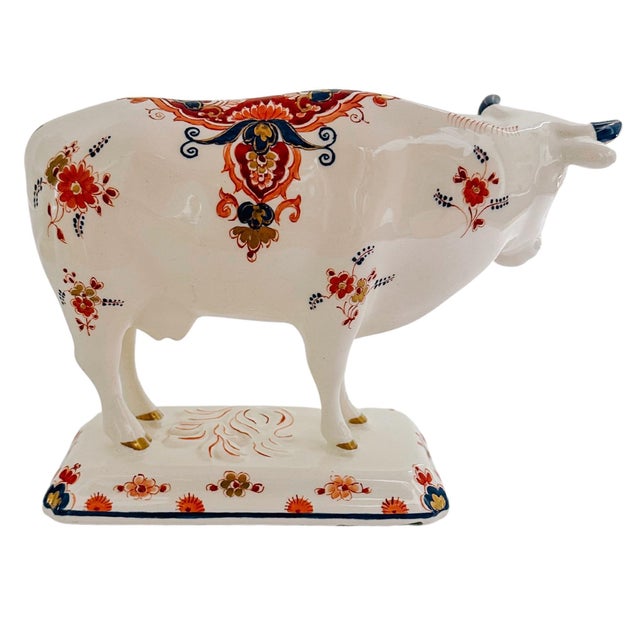 White 1970 Royal Delft Polychrome Cow Figurine For Sale - Image 8 of 10