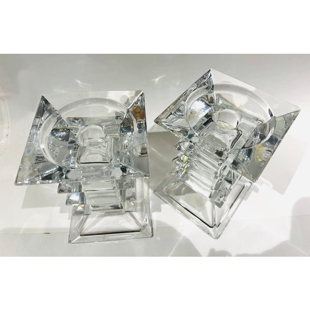 2000 - 2009 Pair of Modern Contemporary Cubist Shannon Crystal Candlestick Holders For Sale - Image 5 of 7