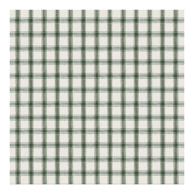 Schumacher Crawford Linen Check Fabric in Forest For Sale