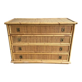 Bamboo Rattan and Brass Chest of Drawers by Dal Vera, Italy, 1970s For Sale