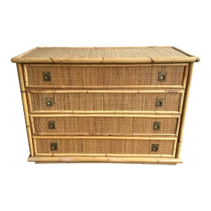 Bamboo Rattan and Brass Chest of Drawers by Dal Vera, Italy, 1970s