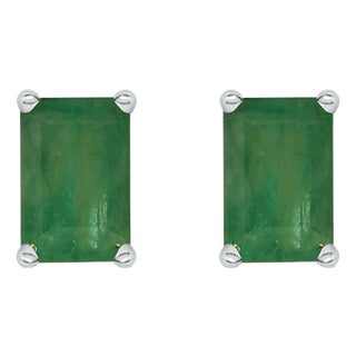 14K White Gold 6x4MM Emerald Shaped Emerald Solitaire Stud Earrings For Sale