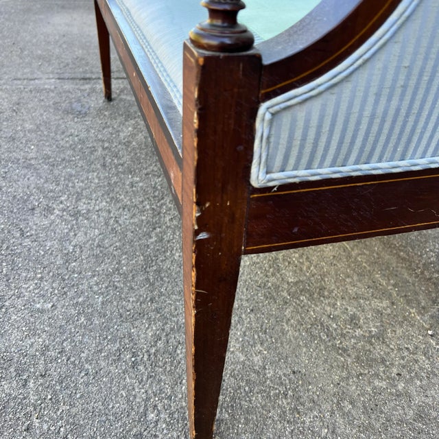 Adams Style Sheraton Mahogany & Lacewood Inlaid Loveseat For Sale - Image 12 of 12