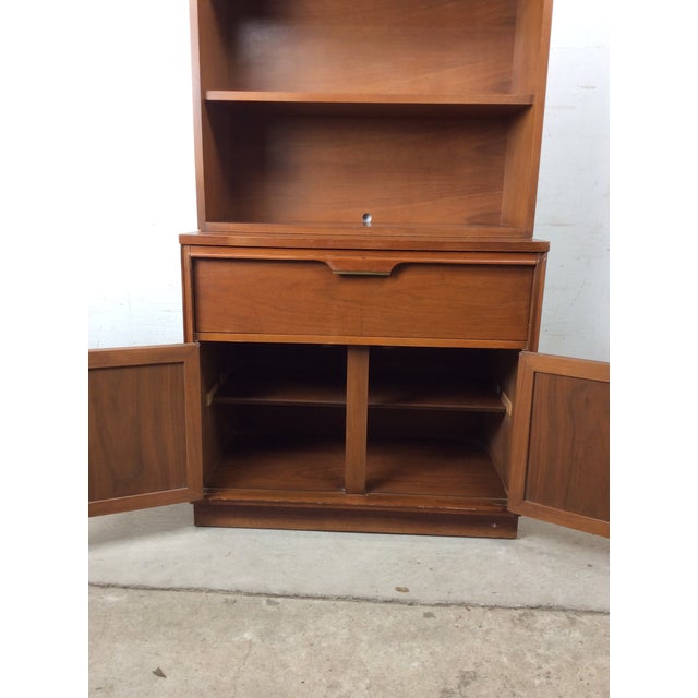Mid Century Modern Two Piece Shelving Unit With Caned Cabinet Doors For Sale - Image 13 of 18