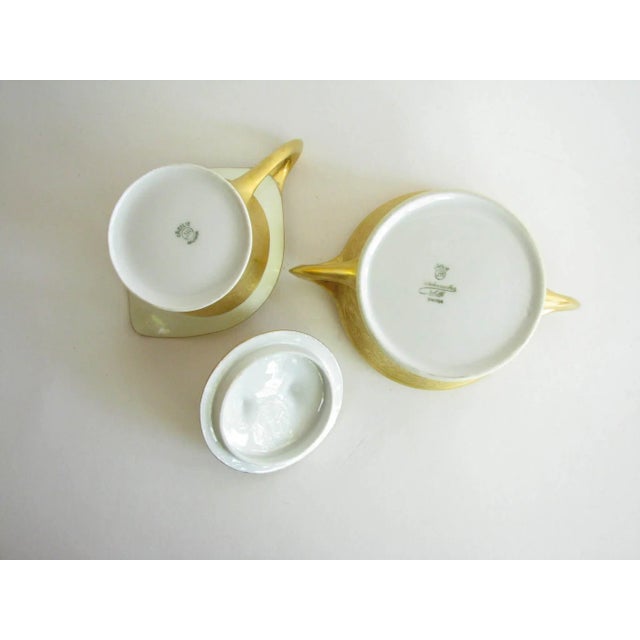 Metal Antique Art Nouveau Hutschenreuther Cacilie Gilded Porcelain Creamer and Sugar Bowl - a Pair For Sale - Image 7 of 13