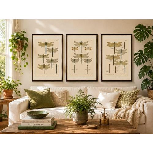 Set of three dragonfly lithographs by richard tümpel, germany, 1908 : a superb set of three original color lithographs...