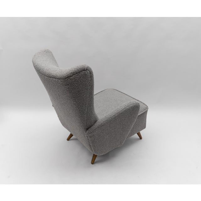Large Grey Boucle Fabric Wingback Armchair, Italy, 1950s For Sale - Image 6 of 10