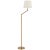 Chapman & Myers by Visual Comfort Signature Basden Bridge Arm Floor Lamp in Antique-Burnished Brass and Natural Rattan with Linen Shade For Sale