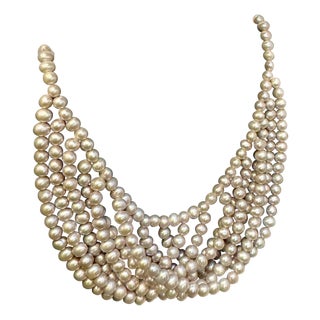 Fresh Water Multilayer Pearl Necklace Timeless Elegance Silver Clasp 18" Long For Sale
